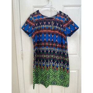 J. Crew Blue Green Geometric Print Silk Dress